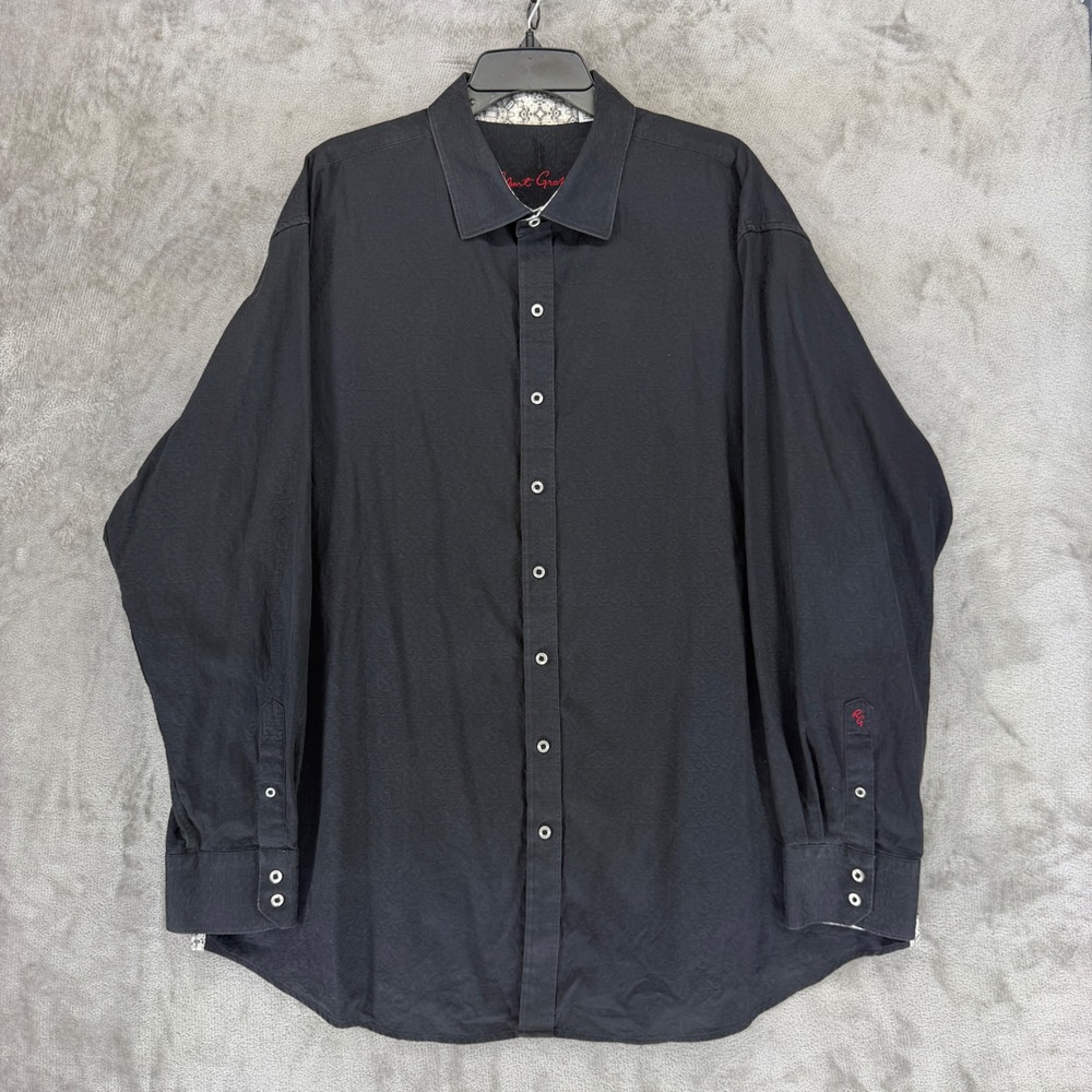 Robert Graham Shirt Mens 2XL Black Paisley Jacquard Cotton Long Sleeve Button Up